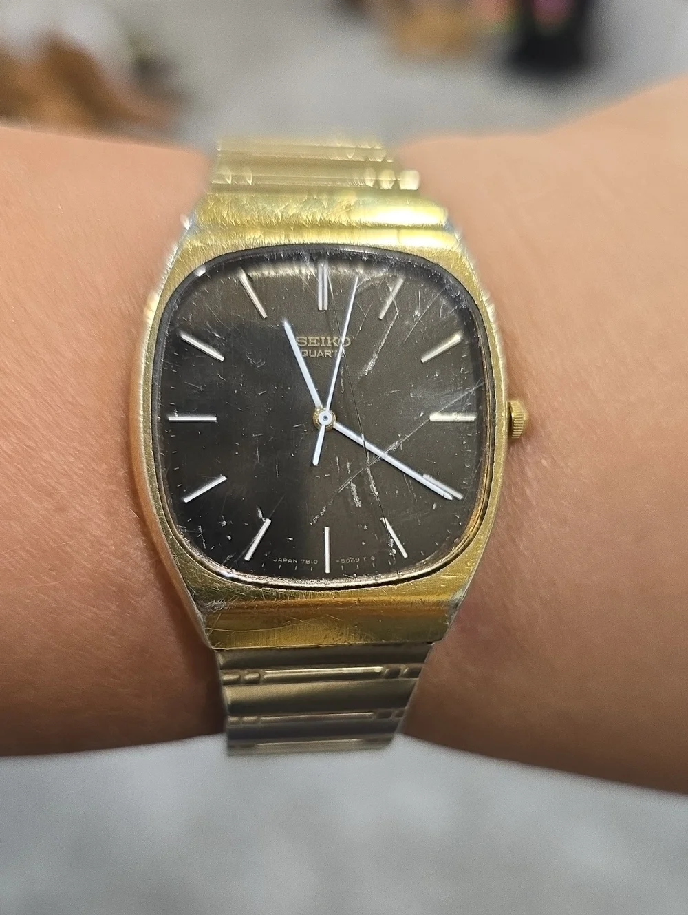 Vintage Seiko Gold Tone Watch with Black Dial